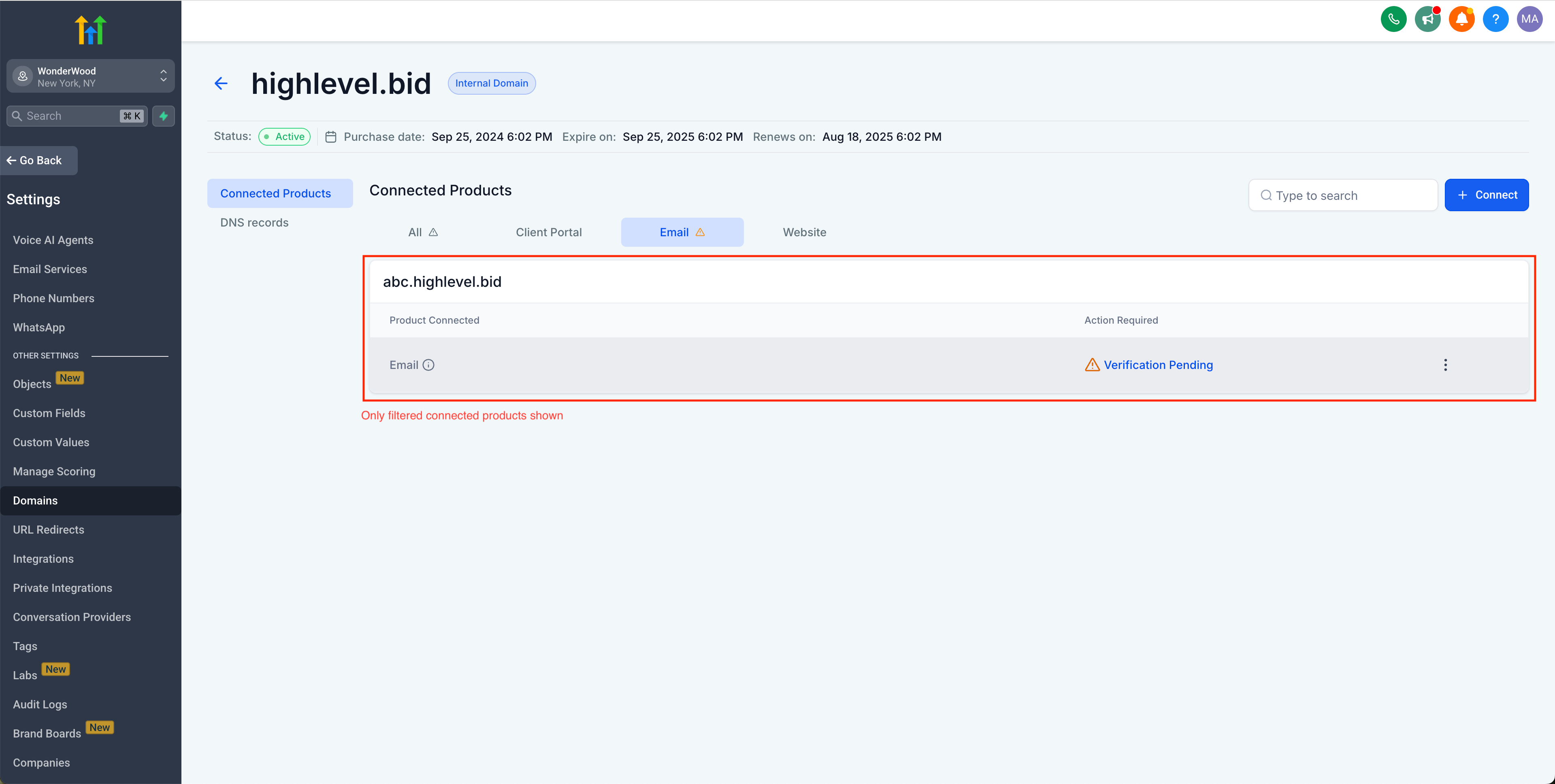Connected Products Filter
