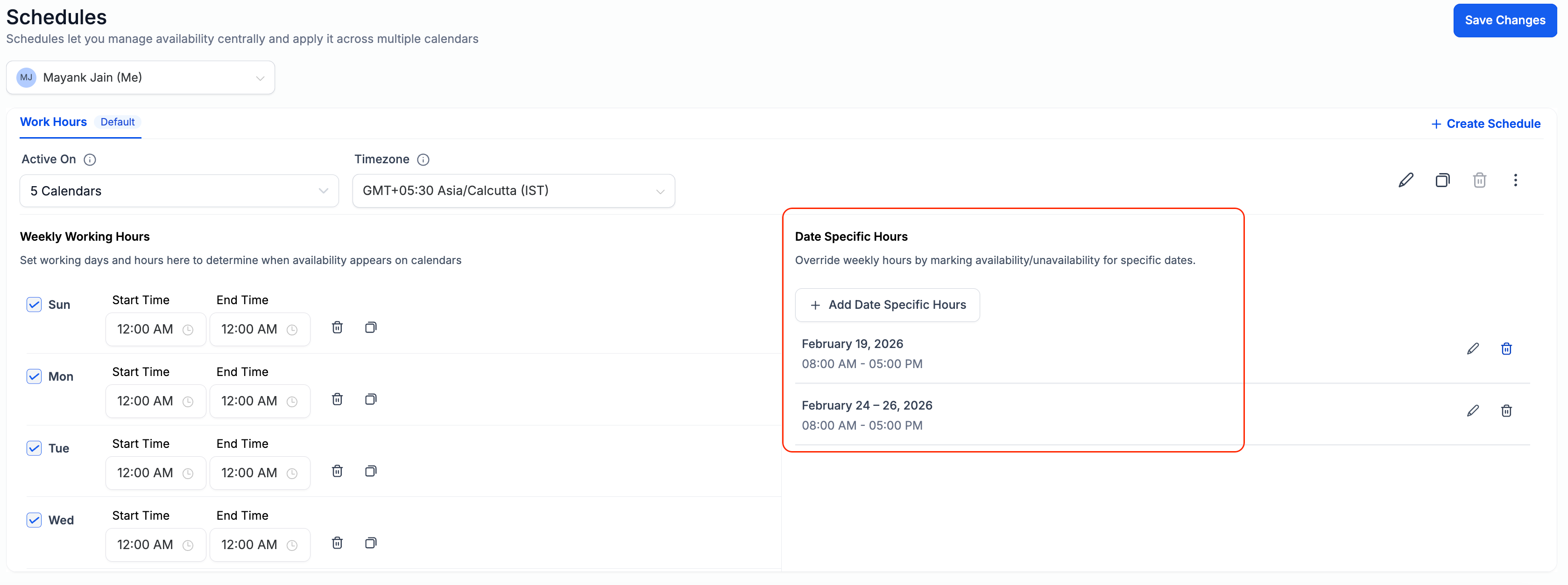 Meetings Date Specific Hours Added